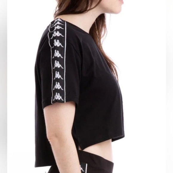 KAPPA Authentic APUA Black & White Logo Cropped Boxy Tee Shirt Top Women's M - Picture 4 of 11